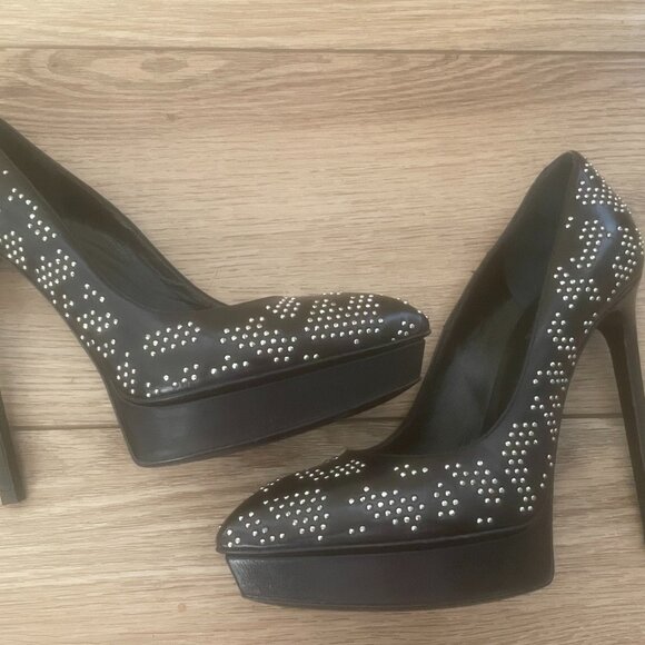 Saint Laurent Black Leather Studded Platform Stilettos FR/EU Size 36.5 or US 6.5 - Picture 7 of 9